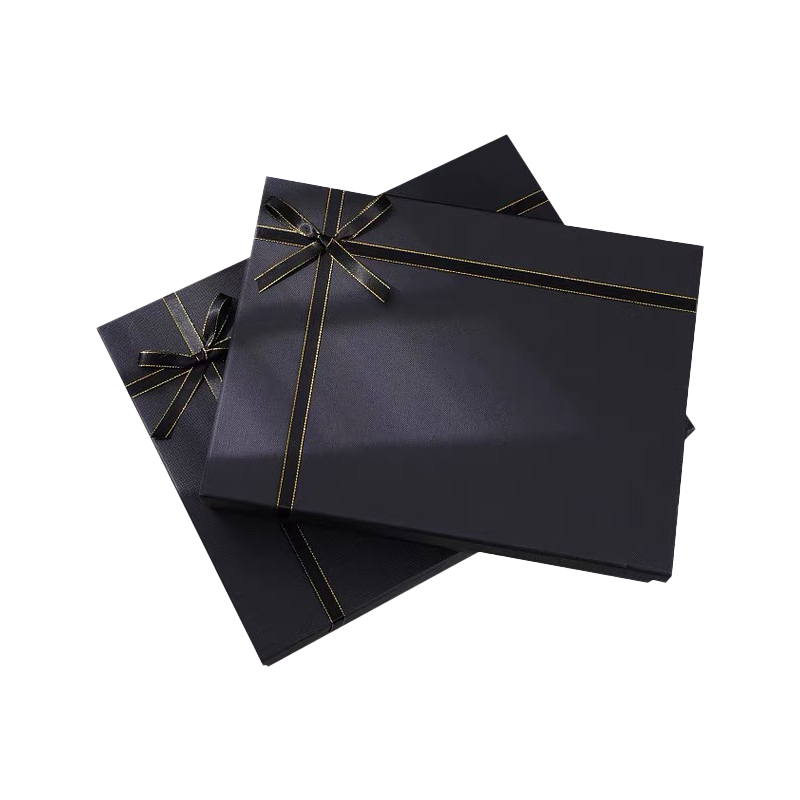 Logo Merek Kustom Kotak Kertas Hitam untuk Pakaian Kotak Kado Liburan Kotak Kemasan Kado Dengan Pita