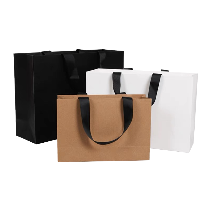 Tas Kado Hitam Matte Grosir Kustom Kantong Kertas Kraft Coklat Putih Tas Belanja Mewah Dengan Logo Sendiri